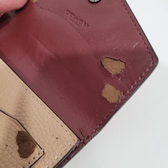 Coach Wallet Pebble Leather Tan Beige Small Tifold Compact Floral Damaged Logo - Picture 6 of 9